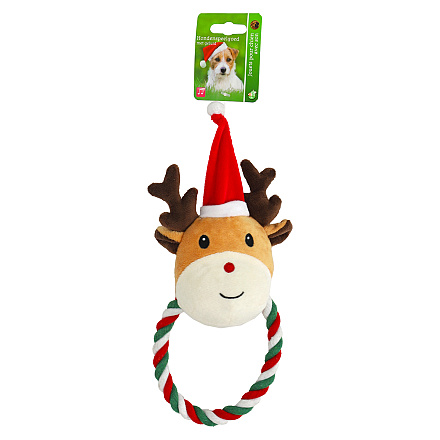 Hondenspeelgoed Rendier met kerstmuts en Flosstouw
